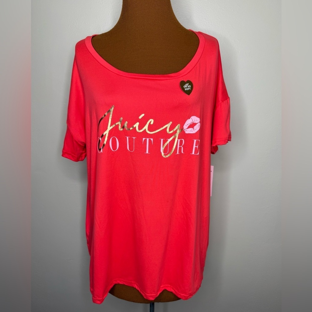 NWT Juicy Couture Vibrant Coral Pink Short Sleeve Graphic Tee Size 1X
